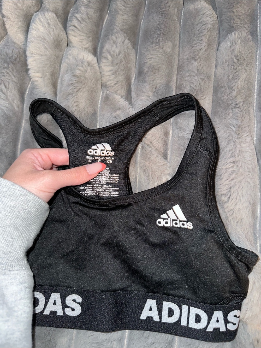 adidas Black Sports Bra with White Logo and Branded Band